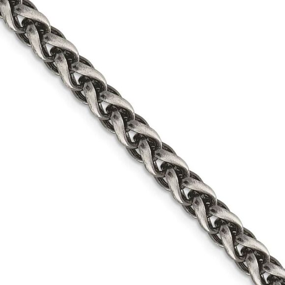 Men's 6mm Sterling Silver Antiqued Solid Spiga Chain Necklace 24 In